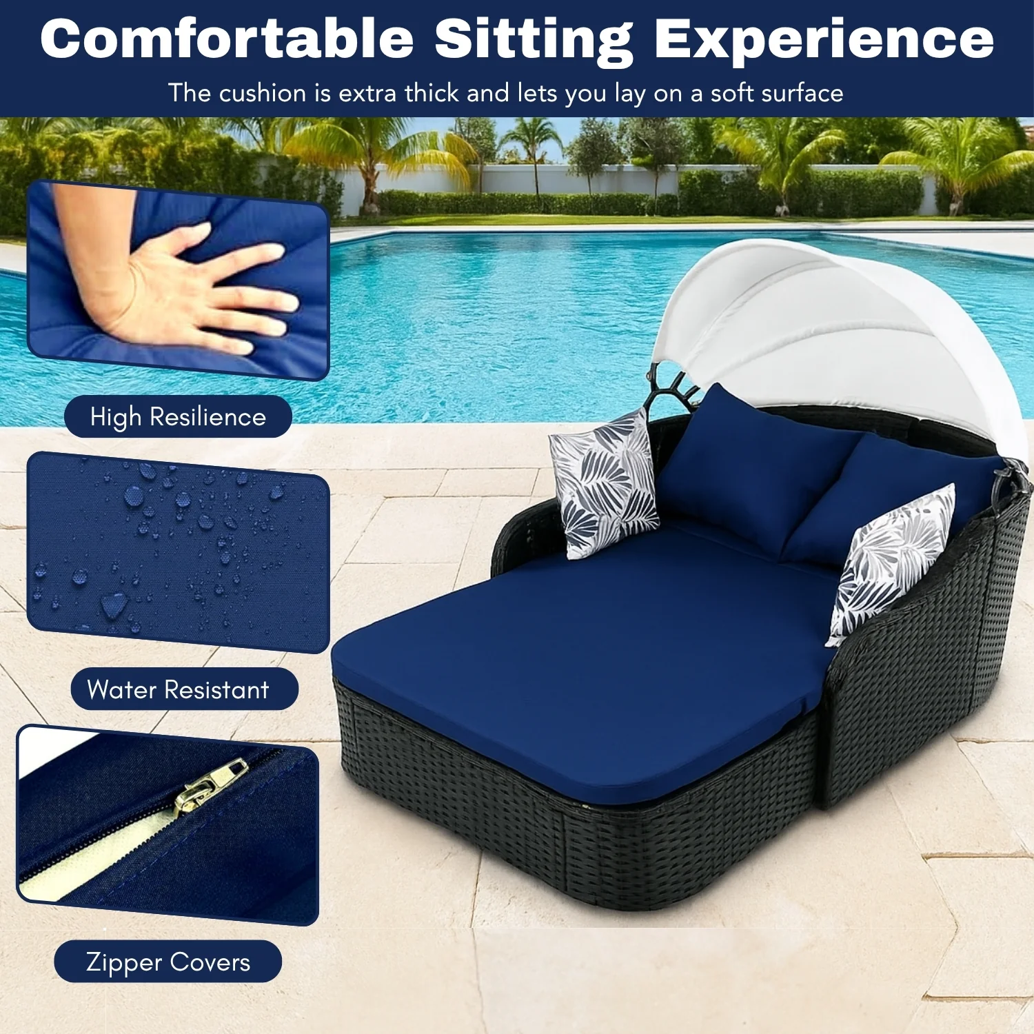 Outdoor Rattan Wicker Double Seater Canopy Daybed - Image 5