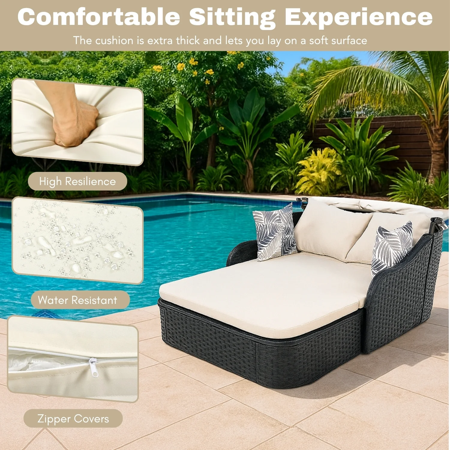 Outdoor Rattan Wicker Double Seater Canopy Daybed - Image 5