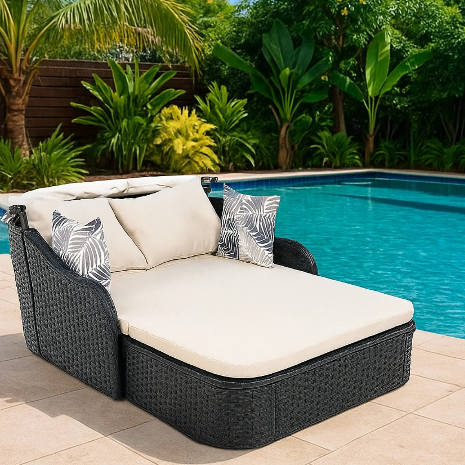 Outdoor Rattan Wicker Double Seater Canopy Daybed - Image 8