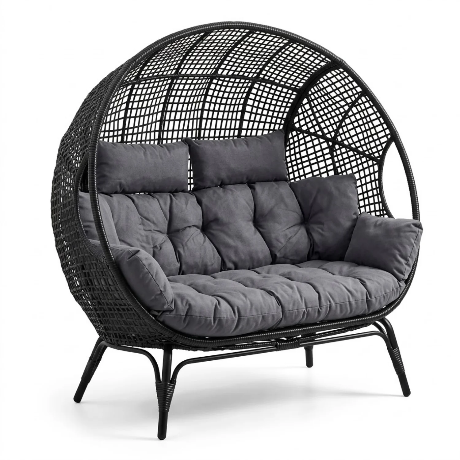 Outdoor Rattan Wicker Double Seater Egg Chair (Black & Dark Grey) - Image 6