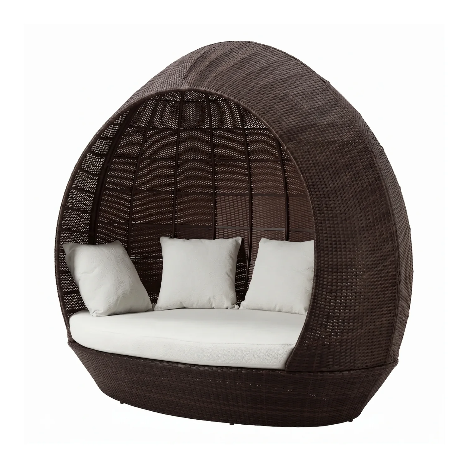 Outdoor Rattan Wicker Egg-Shaped Daybed (Dark Brown Wicker & Off-White) - Image 7