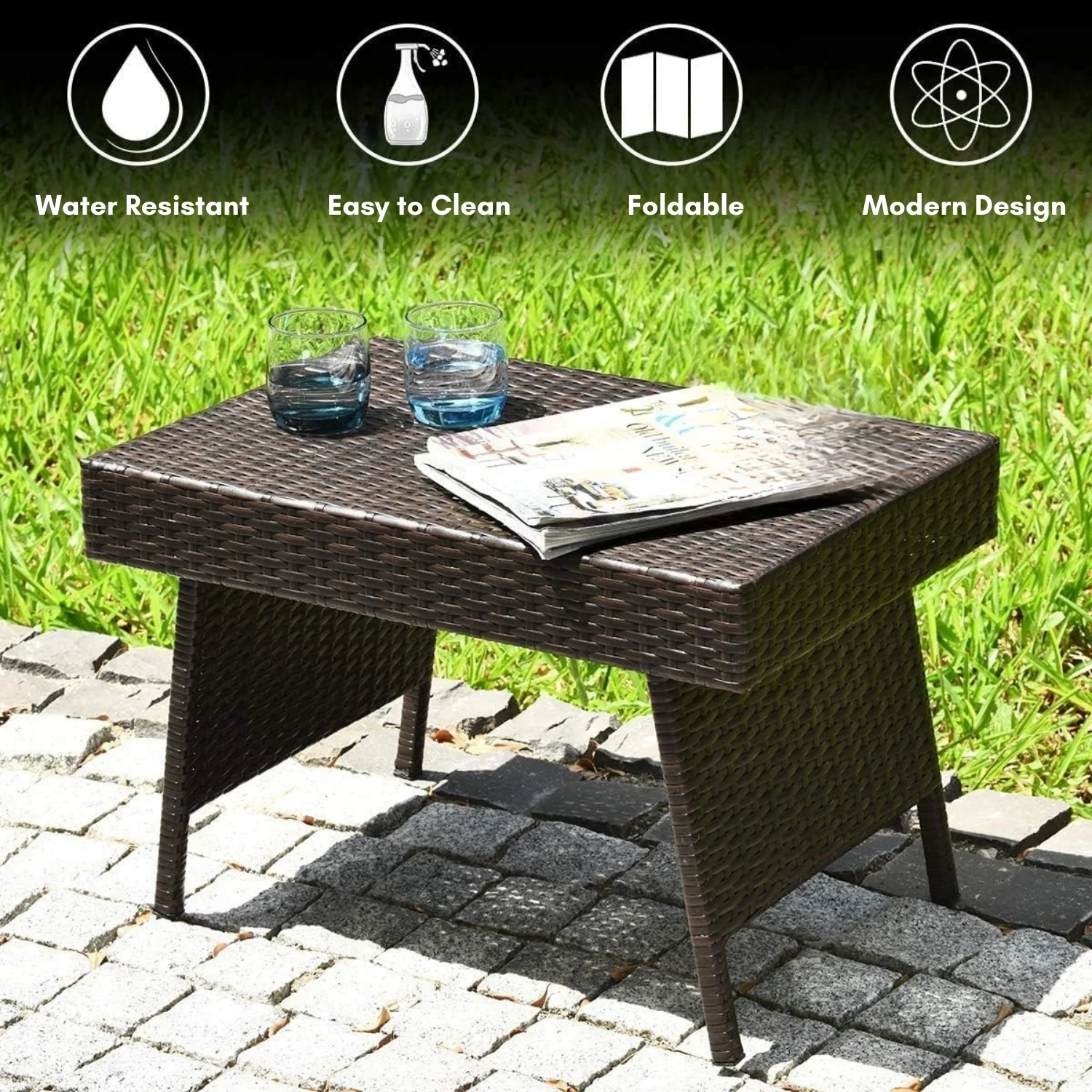 Outdoor Rattan Wicker Foldable Table - Image 6