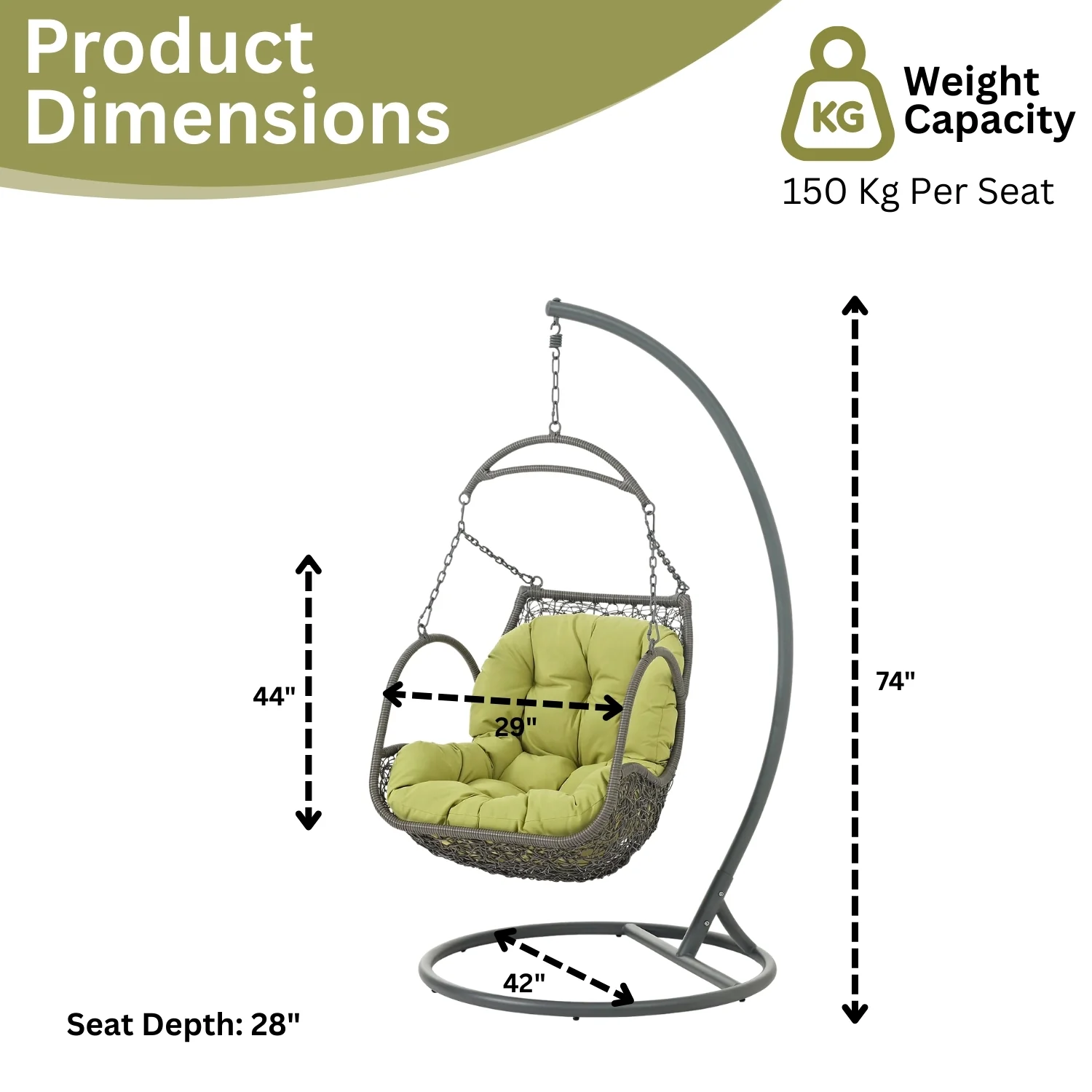 Outdoor Rattan Wicker Hanging Swing Chair with Cushion - Image 2