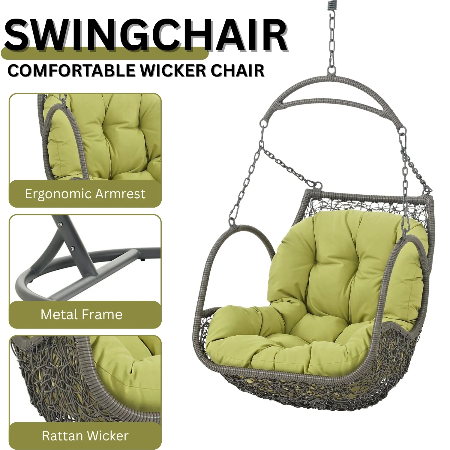 Outdoor Rattan Wicker Hanging Swing Chair with Cushion - Image 4