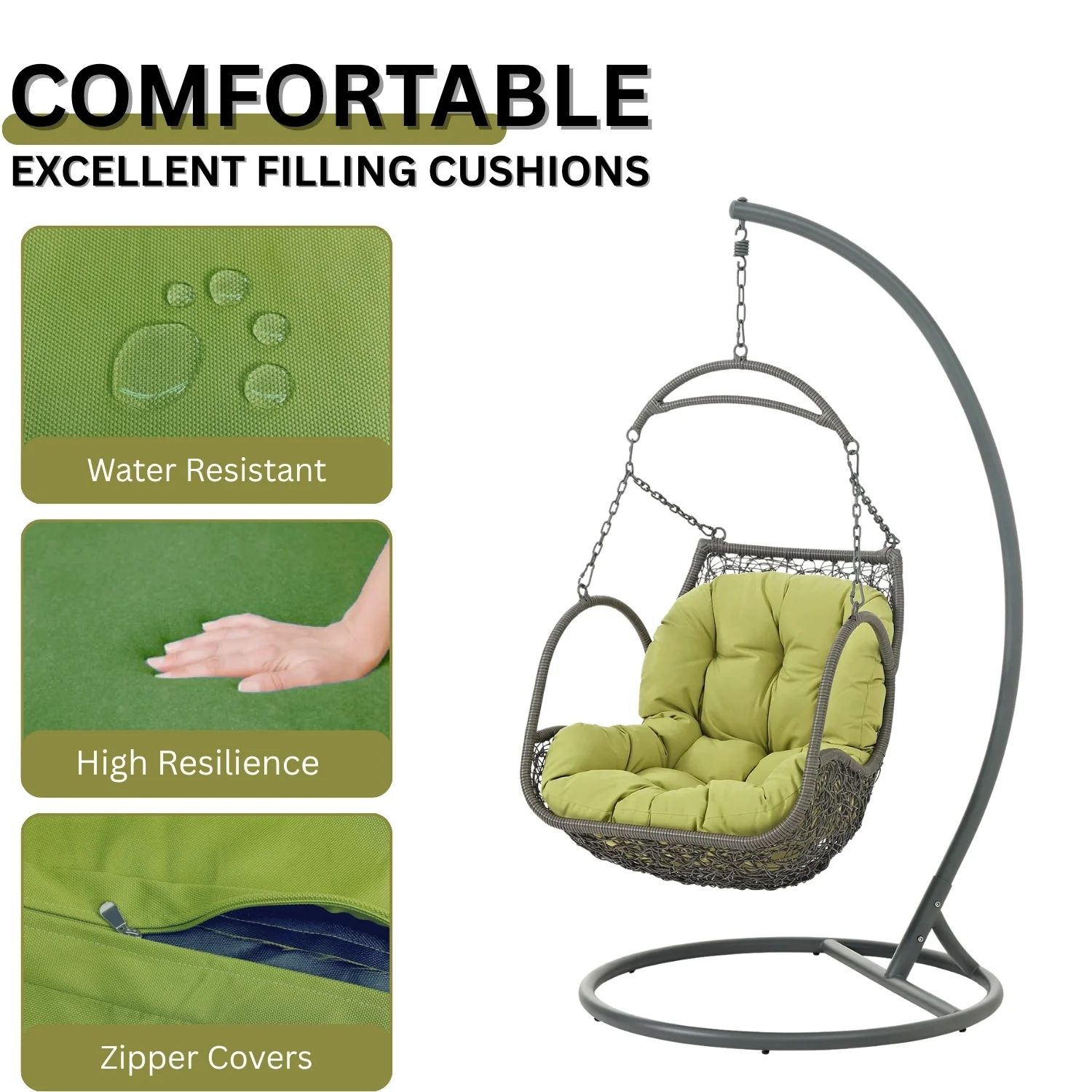 Outdoor Rattan Wicker Hanging Swing Chair with Cushion - Image 5