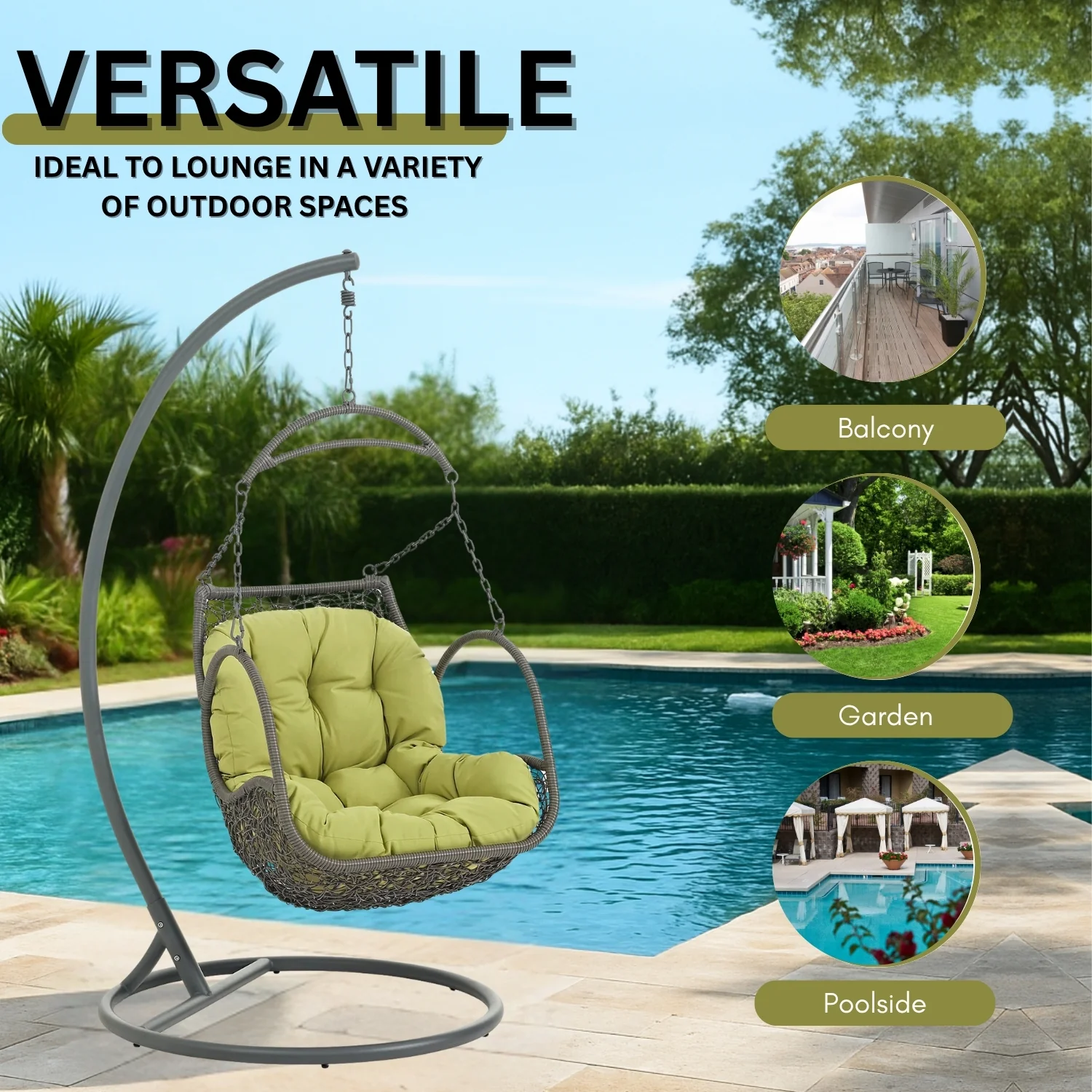 Outdoor Rattan Wicker Hanging Swing Chair with Cushion - Image 6
