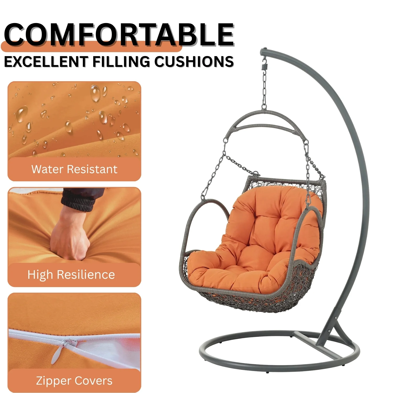 Outdoor Rattan Wicker Hanging Swing Chair with Cushion - Image 5
