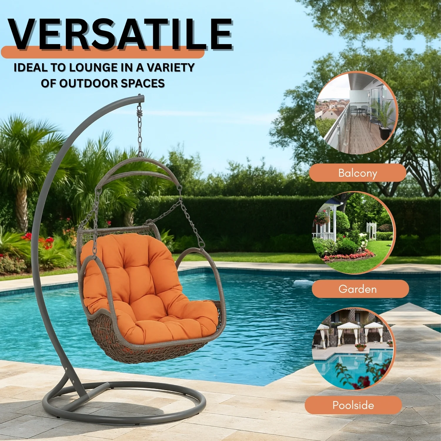 Outdoor Rattan Wicker Hanging Swing Chair with Cushion - Image 6