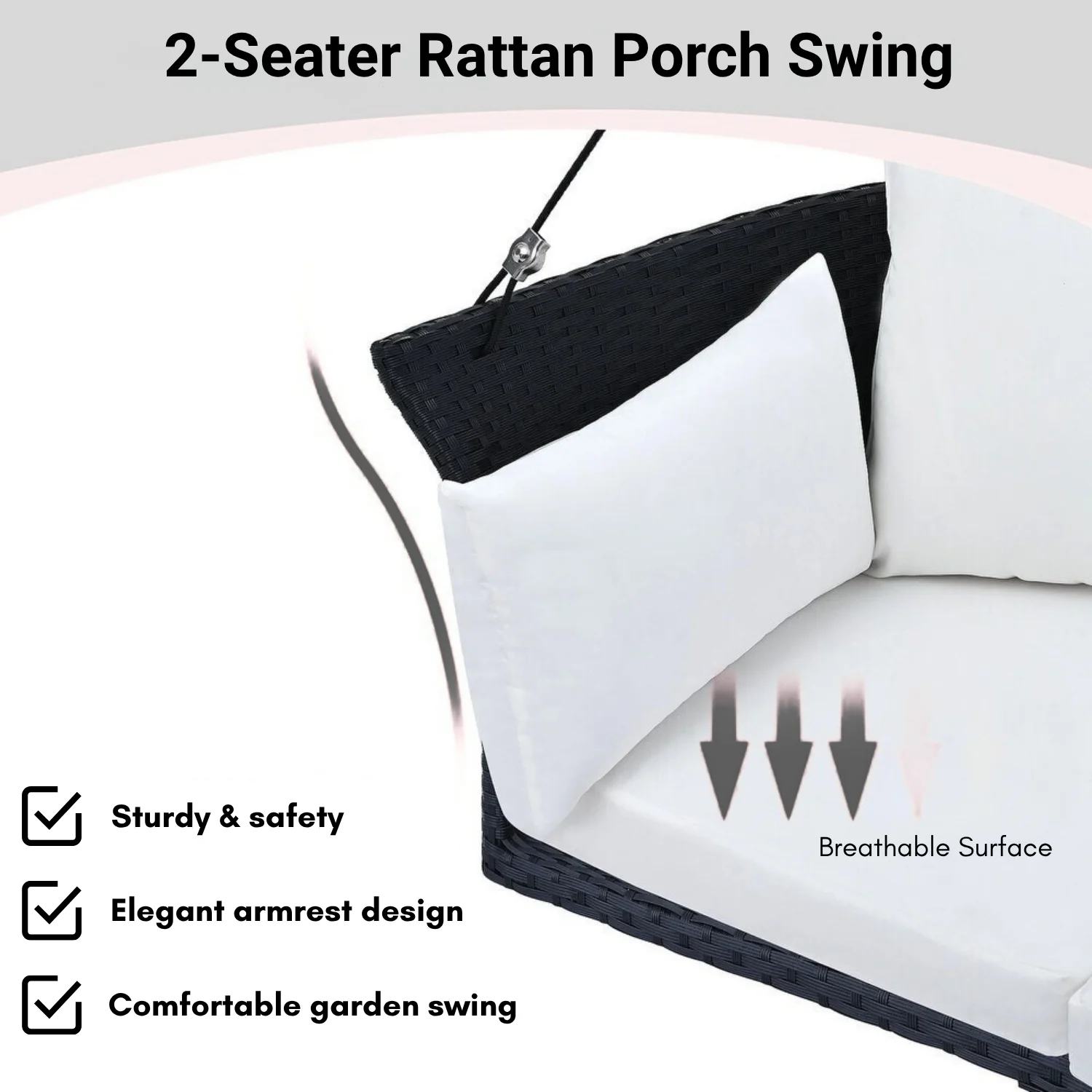 Outdoor Rattan Wicker Hanging Swing Chair with Cushion - Image 7