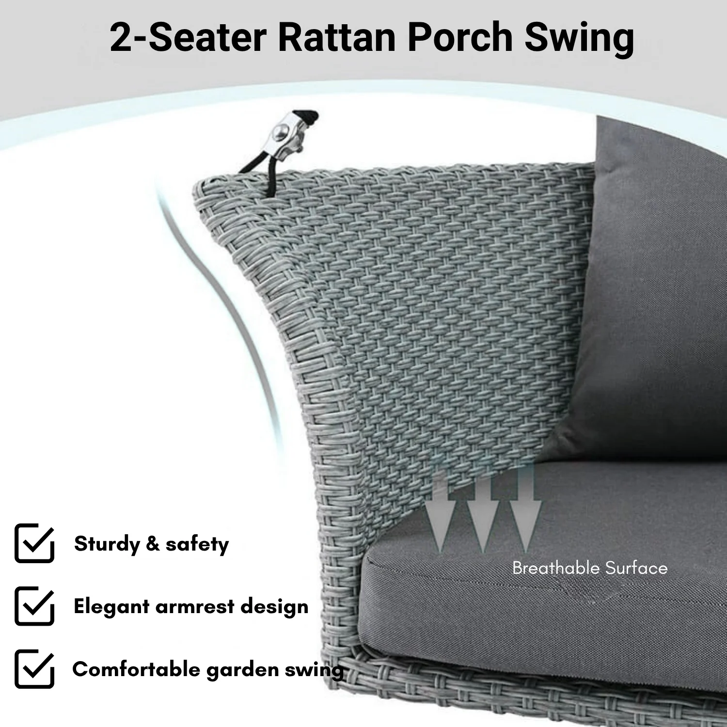 Outdoor Rattan Wicker Hanging Swing Chair with Cushion - Image 7