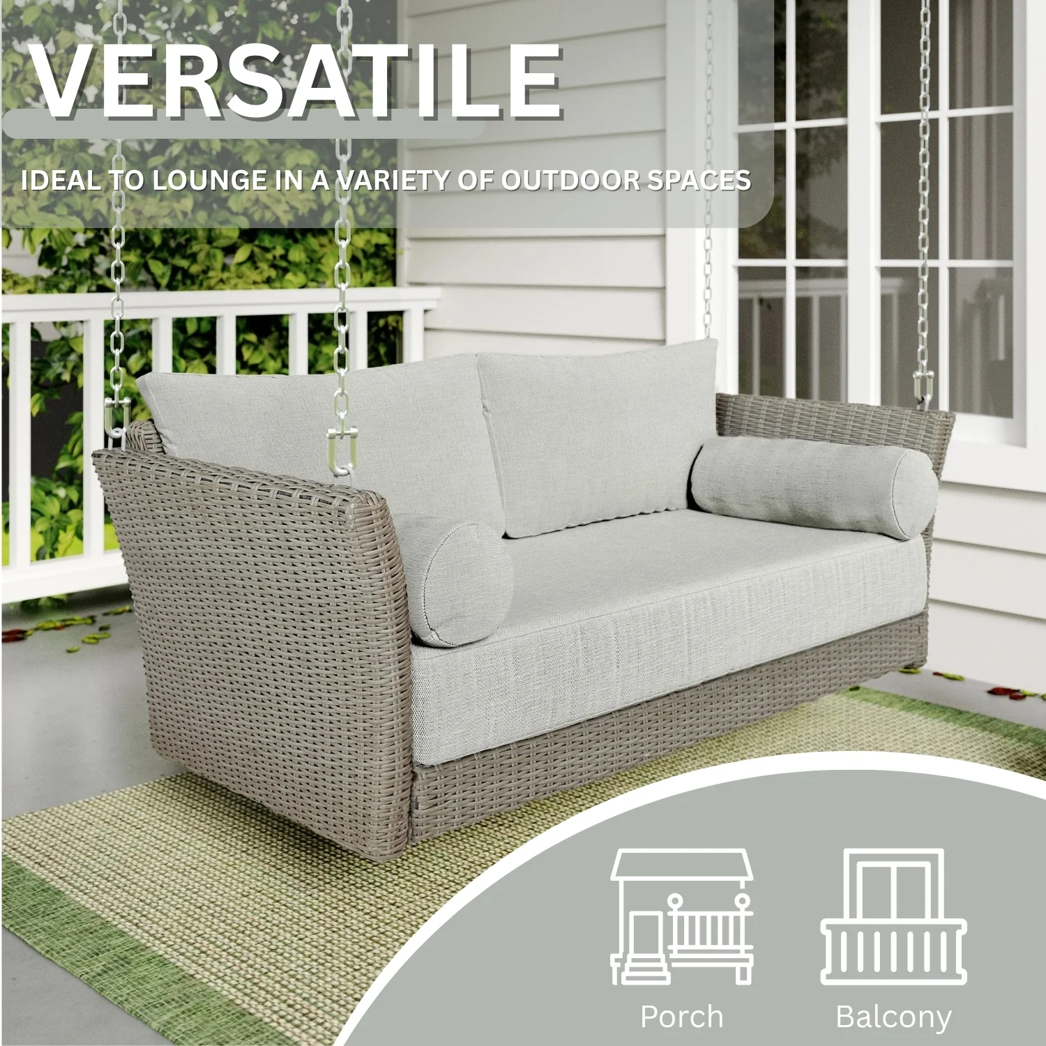 Outdoor Rattan Wicker Hanging Swing Chair with Cushion - Image 7
