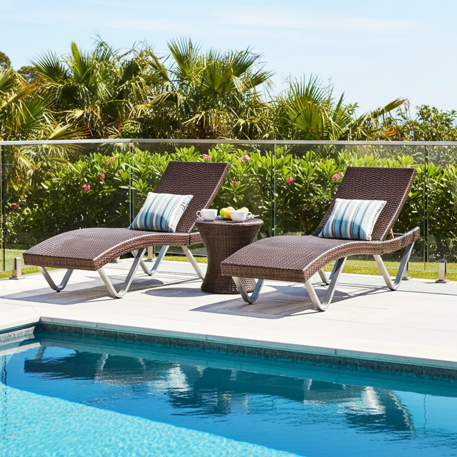 Outdoor Rattan Wicker Lounge Chairs Set of 2 with Matching Side Table - Image 7