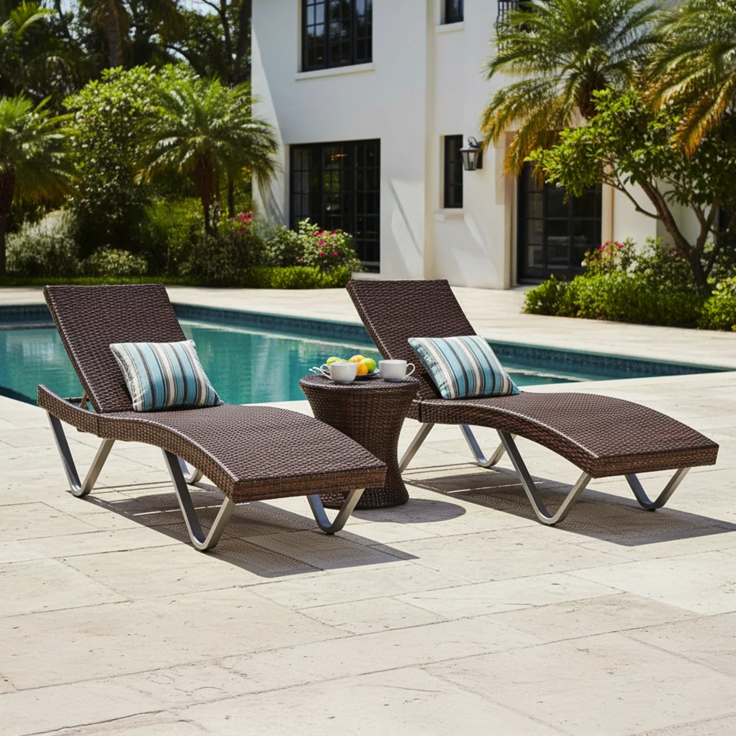 Outdoor Rattan Wicker Lounge Chairs Set of 2 with Matching Side Table - Image 8