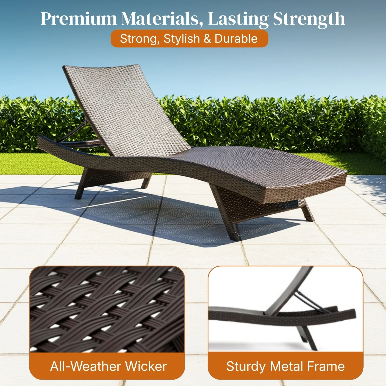 Outdoor Rattan Wicker Lounge Chairs Set of 2 with Matching Side Table - Image 3