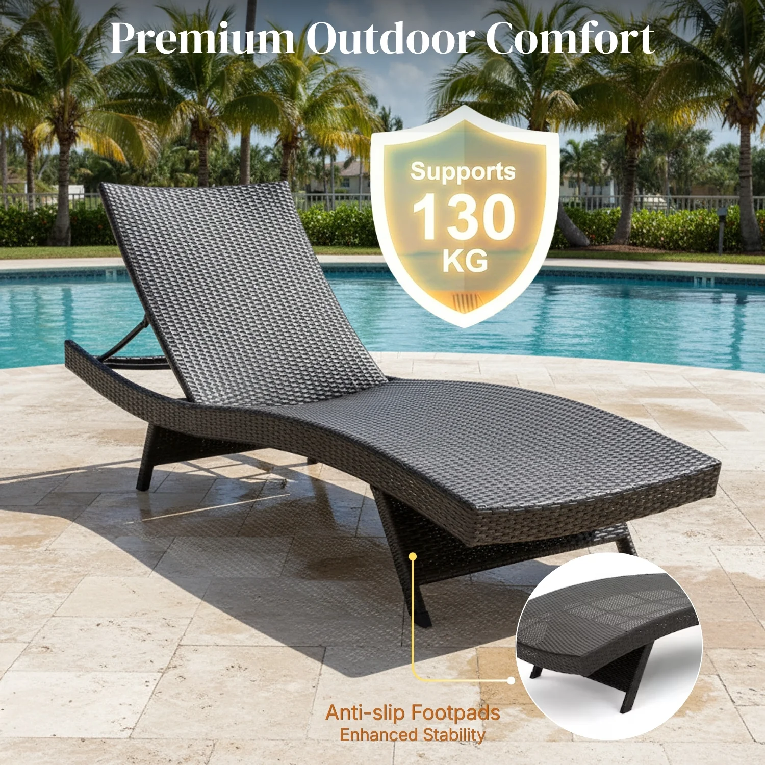Outdoor Rattan Wicker Lounge Chairs Set of 2 with Matching Side Table - Image 4
