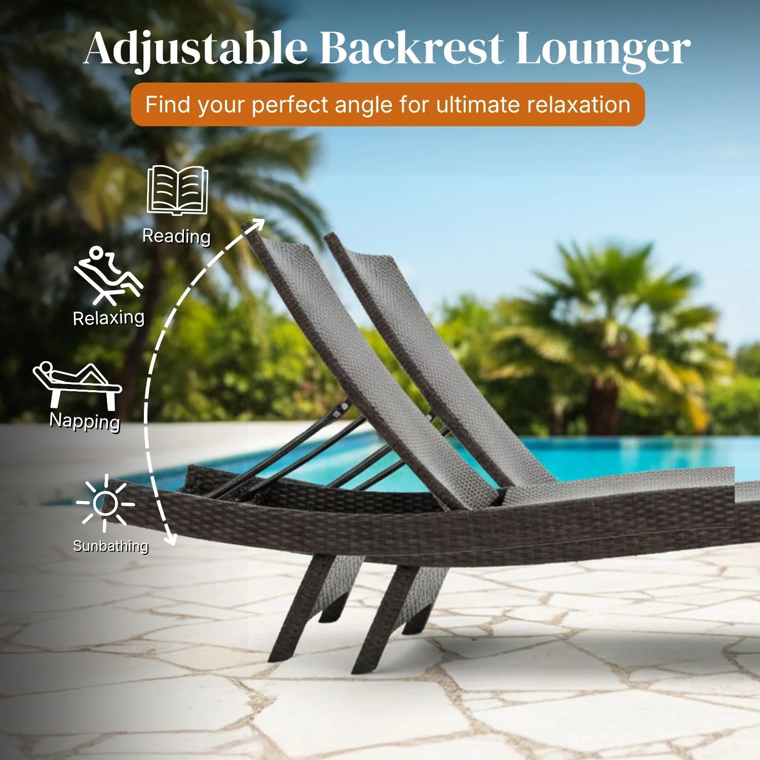 Outdoor Rattan Wicker Lounge Chairs Set of 2 with Matching Side Table - Image 5