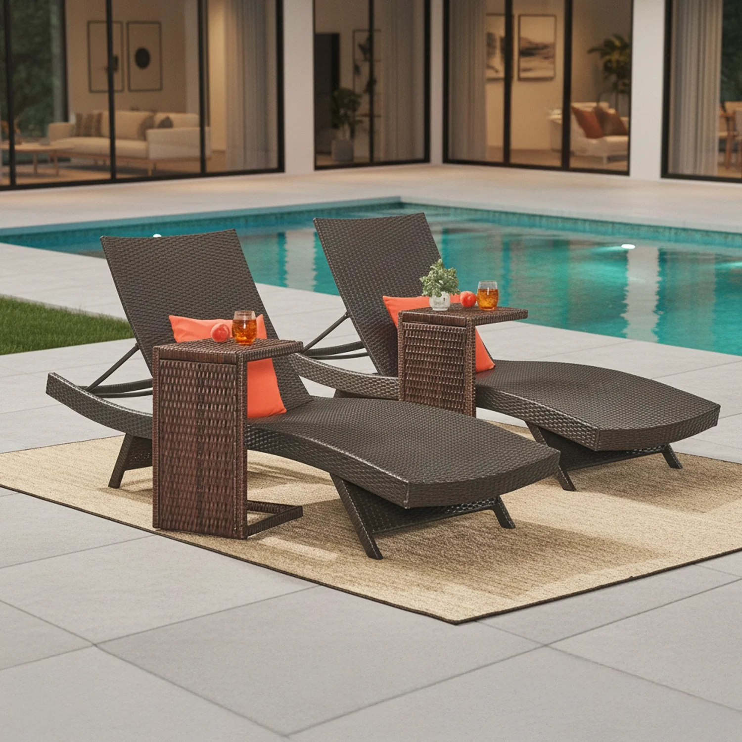 Outdoor Rattan Wicker Lounge Chairs Set of 2 with Matching Side Table - Image 7