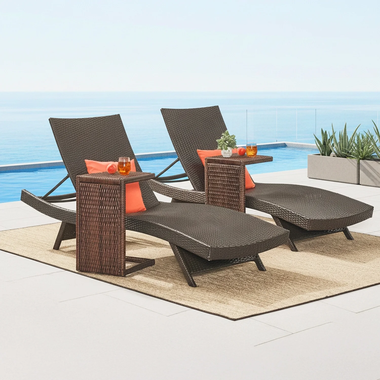 Outdoor Rattan Wicker Lounge Chairs Set of 2 with Matching Side Table - Image 8