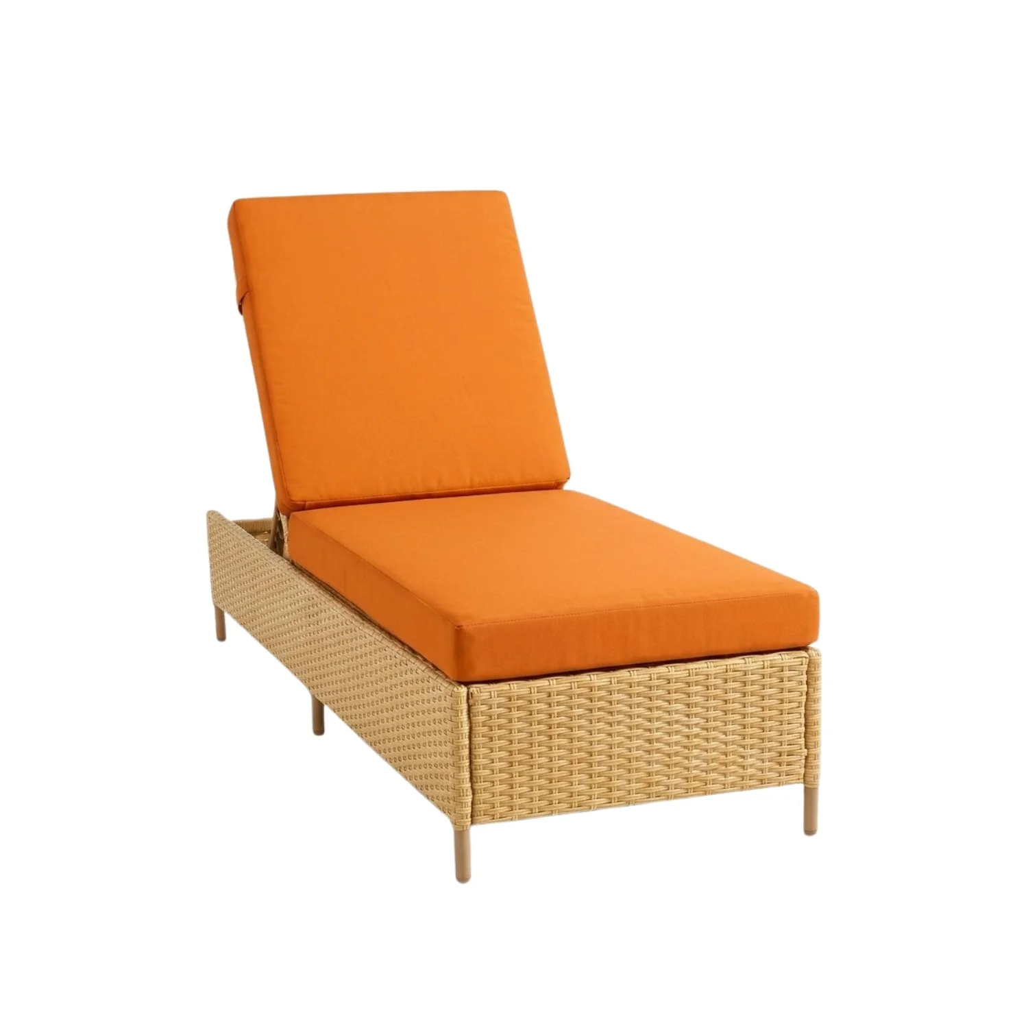Outdoor Wicker Rattan Lounger Set of 2 with Patio Umbrella (Beige & Orange) - Image 8