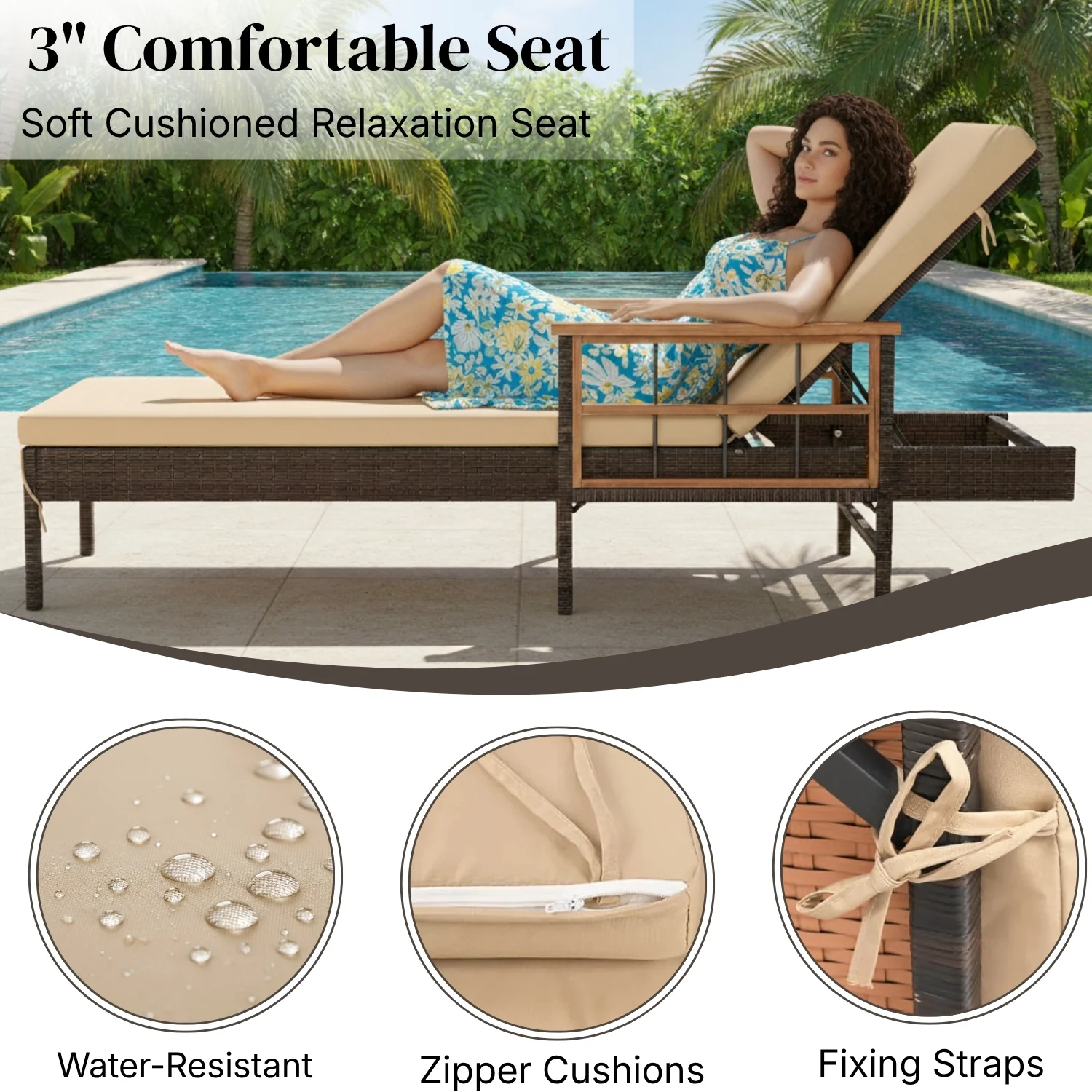Outdoor Rattan Wicker Lounger Set with Sheesham Wood Top Table - Image 4