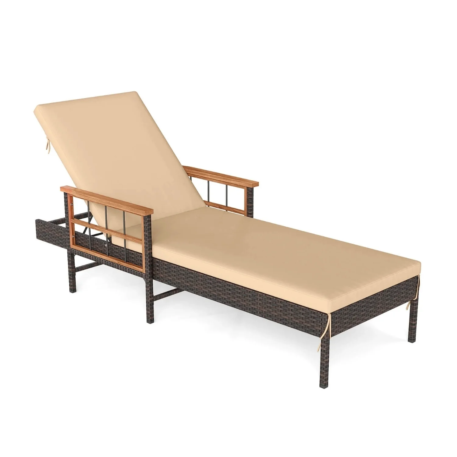Outdoor Rattan Wicker Lounger Set with Sheesham Wood Top Table - Image 7