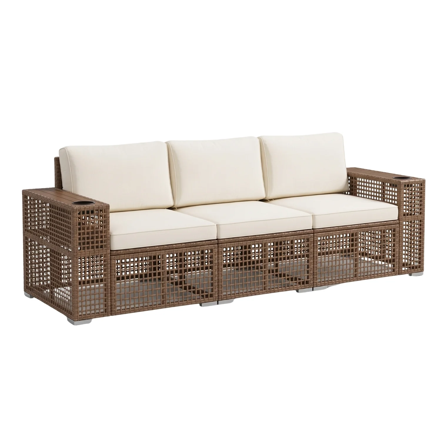 Outdoor Rattan Wicker Patio Conversation Furniture Set (Dark Brown & Cream) - Image 7