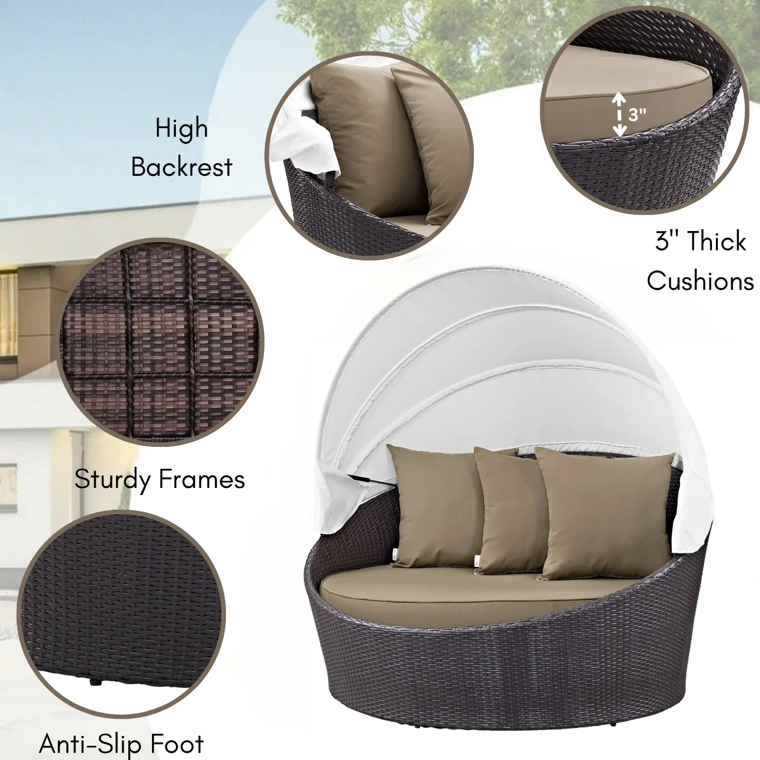 Outdoor Rattan Wicker Patio Daybed with Retractable Canopy - Image 4