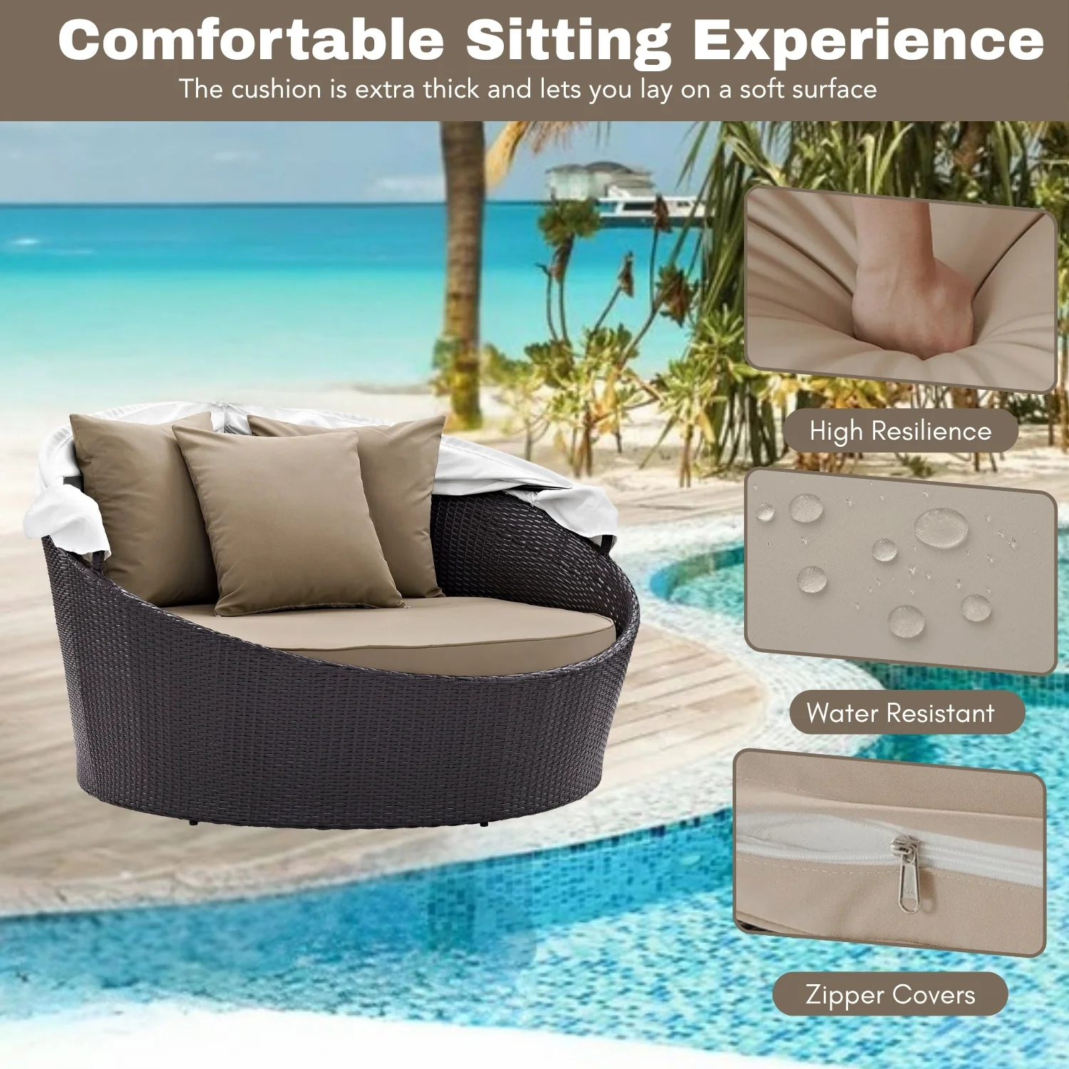 Outdoor Rattan Wicker Patio Daybed with Retractable Canopy - Image 5