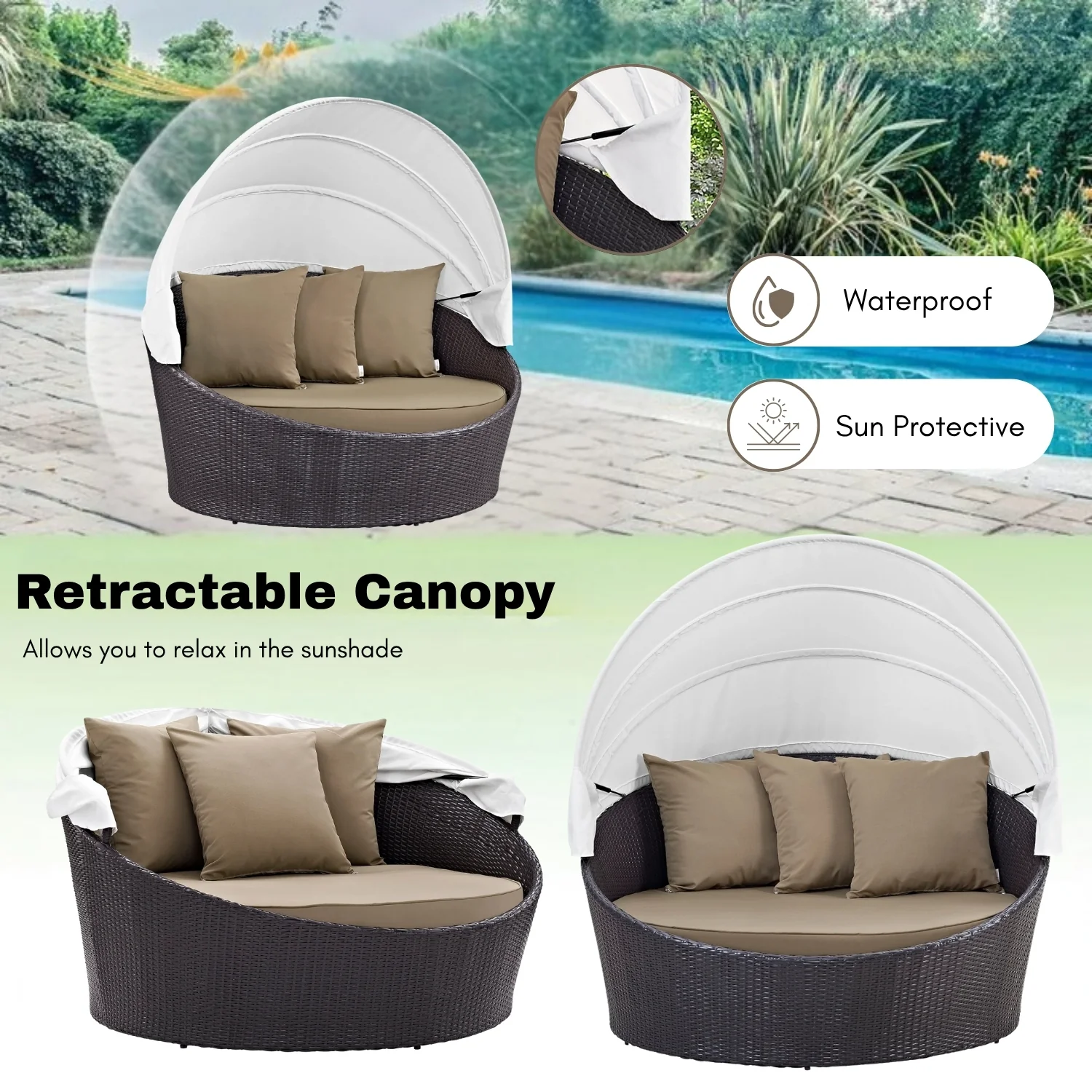 Outdoor Rattan Wicker Patio Daybed with Retractable Canopy - Image 6