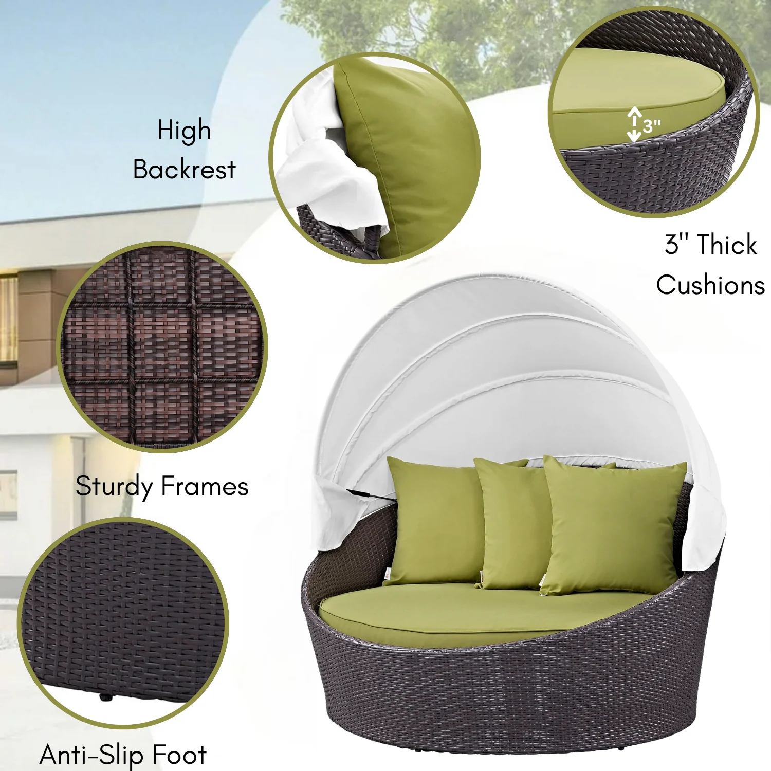 Outdoor Rattan Wicker Patio Daybed with Retractable Canopy - Image 4
