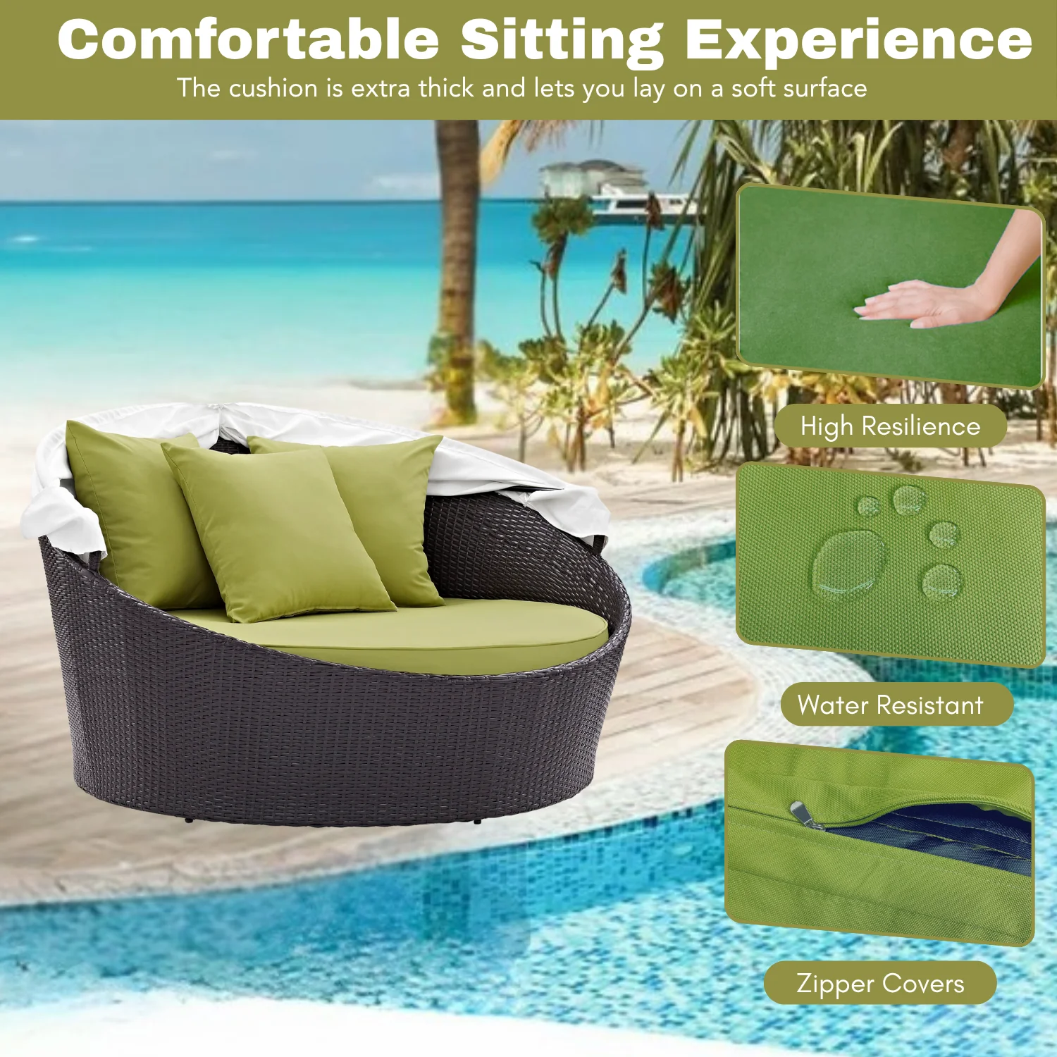 Outdoor Rattan Wicker Patio Daybed with Retractable Canopy - Image 5