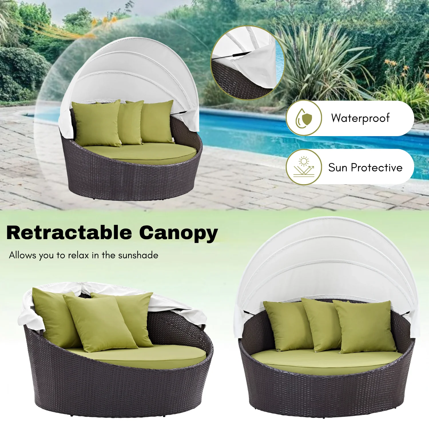 Outdoor Rattan Wicker Patio Daybed with Retractable Canopy - Image 6