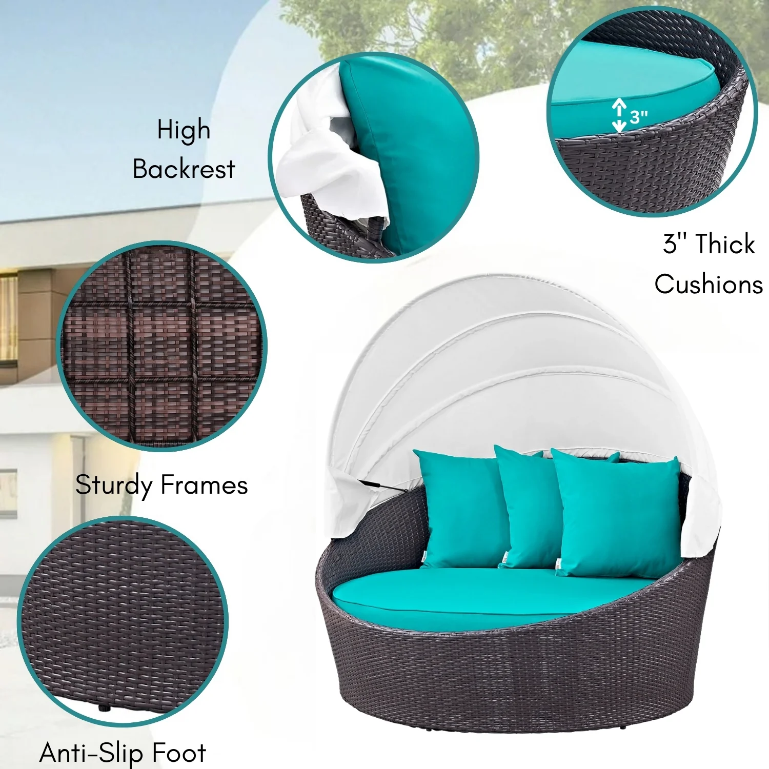 Outdoor Rattan Wicker Patio Daybed with Retractable Canopy - Image 4