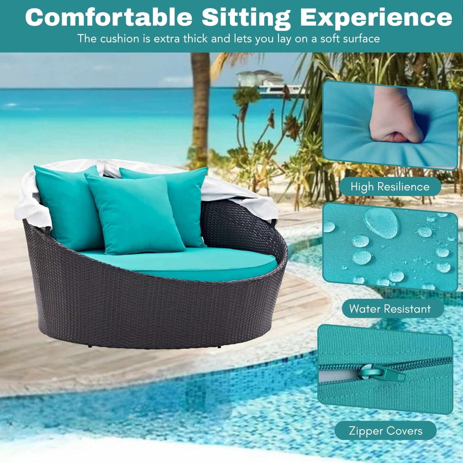 Outdoor Rattan Wicker Patio Daybed with Retractable Canopy - Image 5