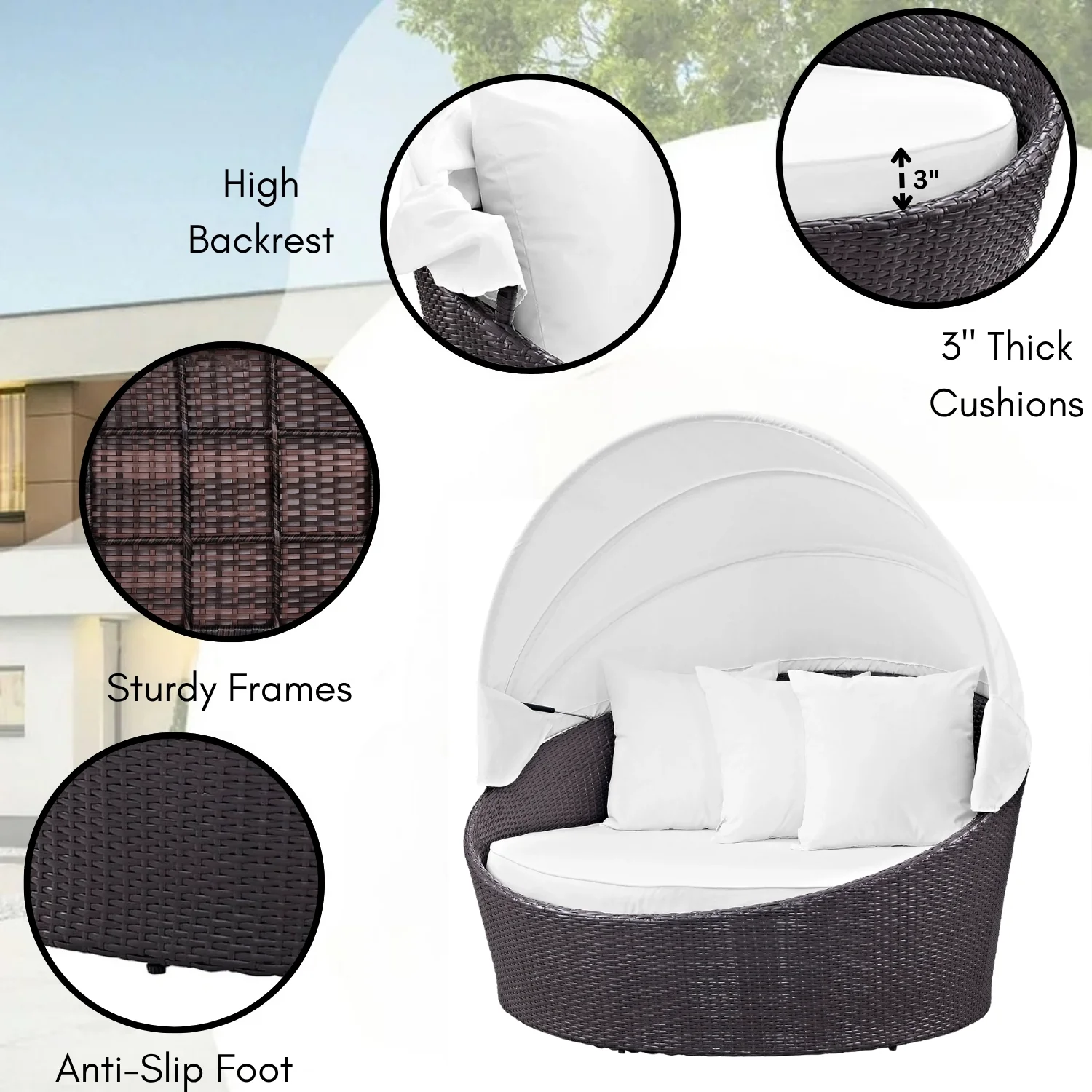 Outdoor Rattan Wicker Patio Daybed with Retractable Canopy - Image 4