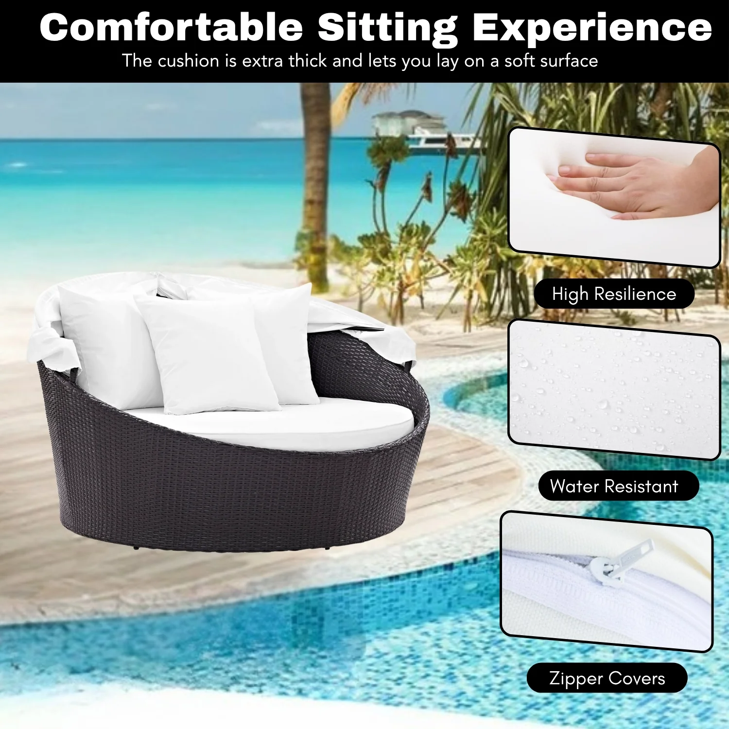 Outdoor Rattan Wicker Patio Daybed with Retractable Canopy - Image 5