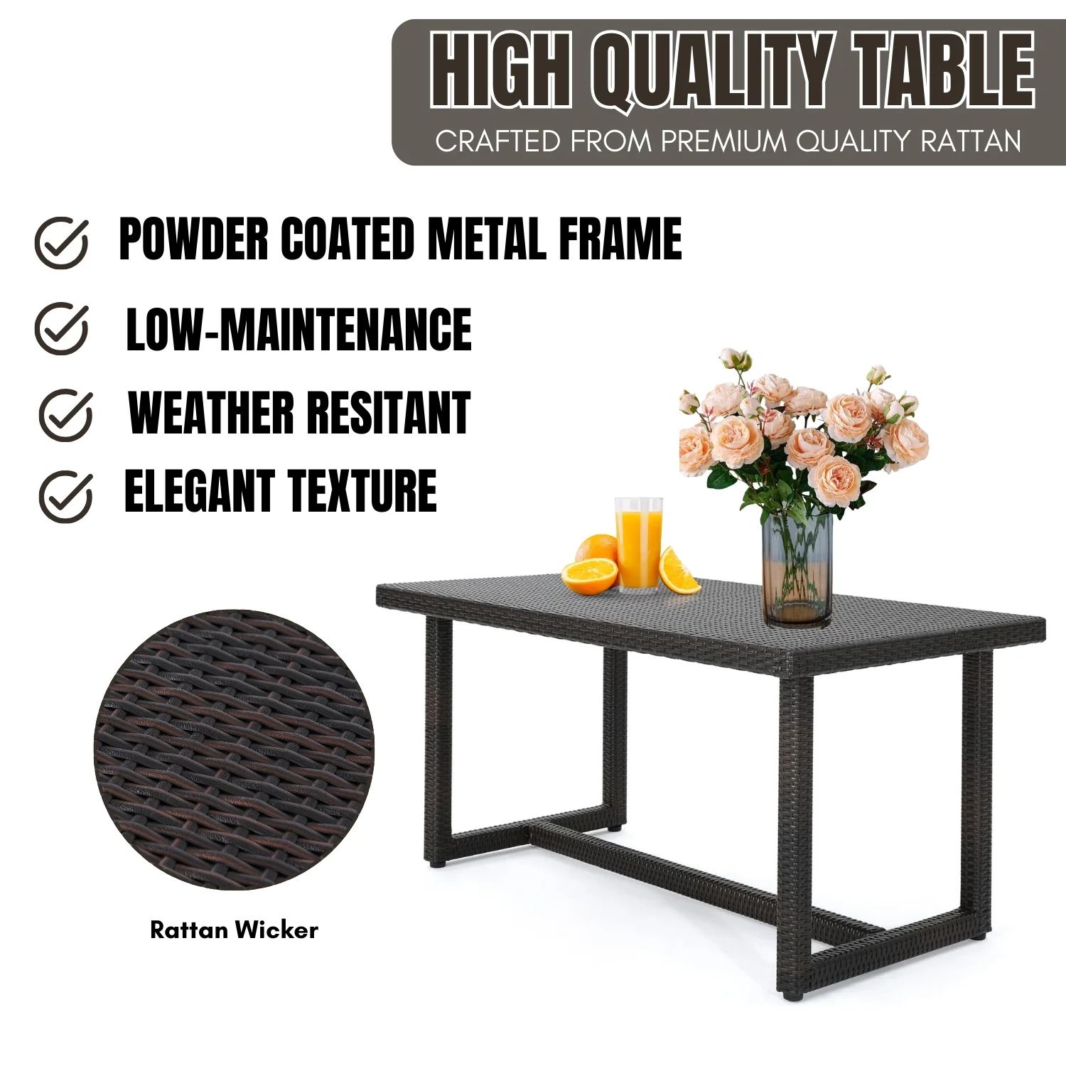 Outdoor Rattan Wicker Patio Table (Dark Brown) - Image 4