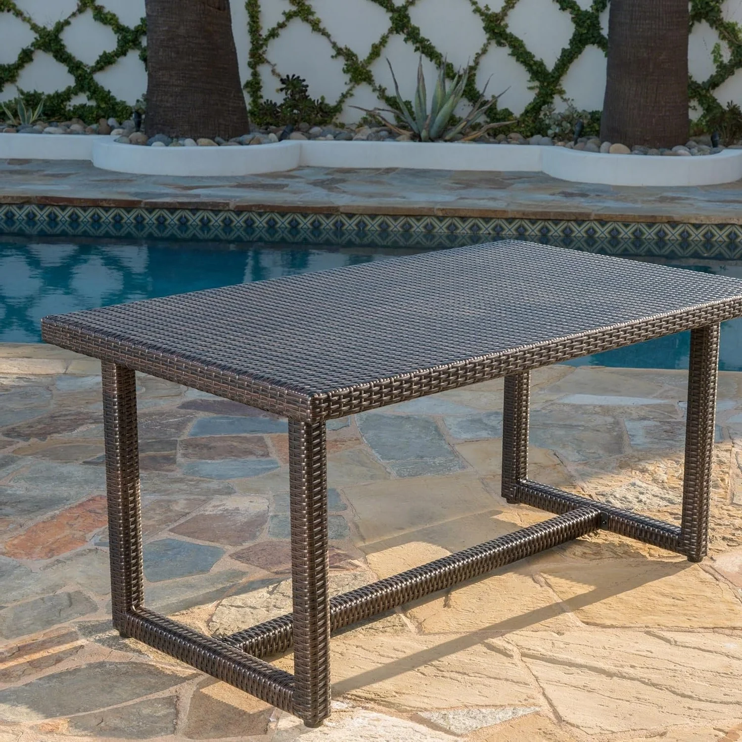 Outdoor Rattan Wicker Patio Table (Dark Brown) - Image 7