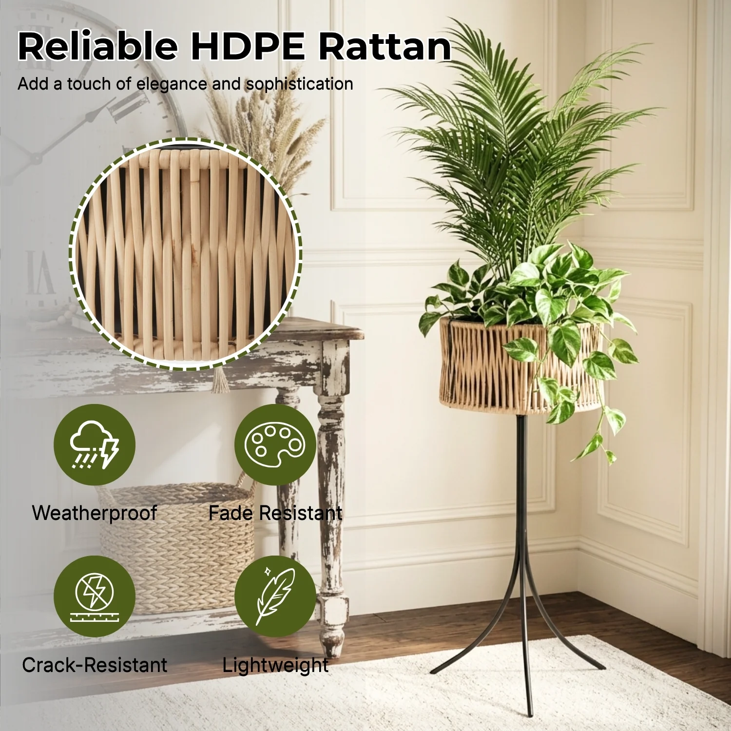 Outdoor Rattan Wicker Planter Set of 3 (Beige) - Image 3