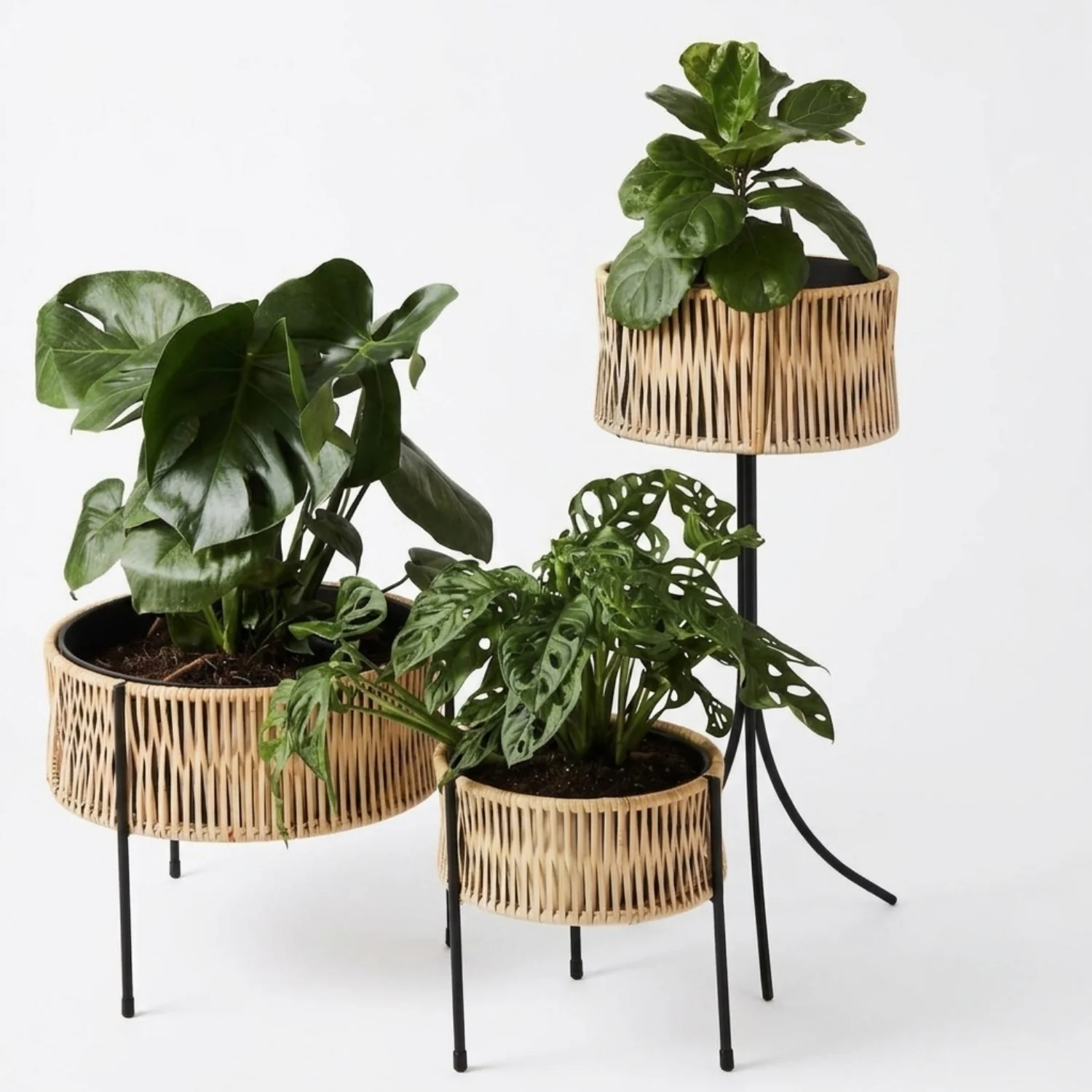 Outdoor Rattan Wicker Planter Set of 3 (Beige) - Image 6