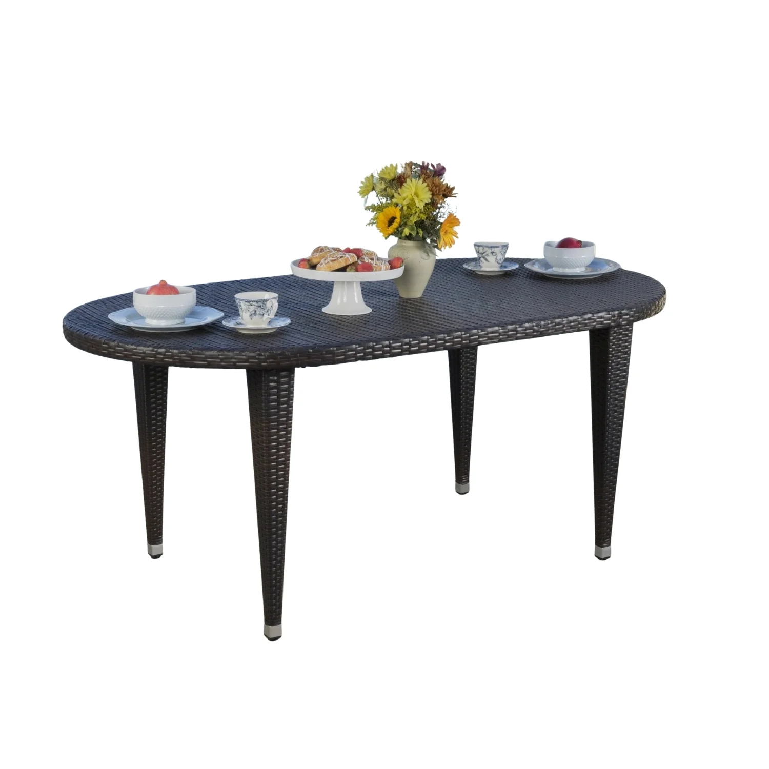 Outdoor Rattan Wicker Round Patio Table (Black) - Image 7