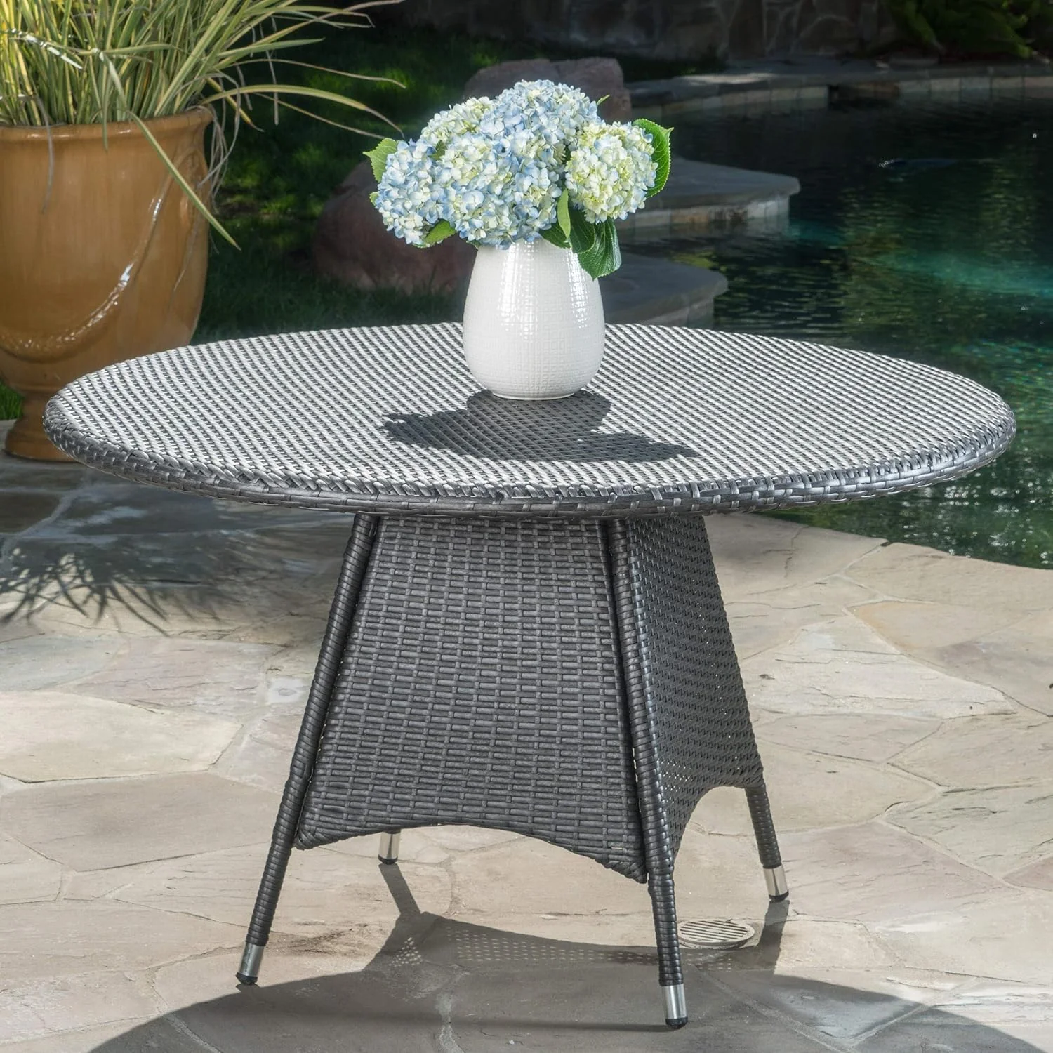 Outdoor Rattan Wicker Round Patio Table (Black) - Image 8