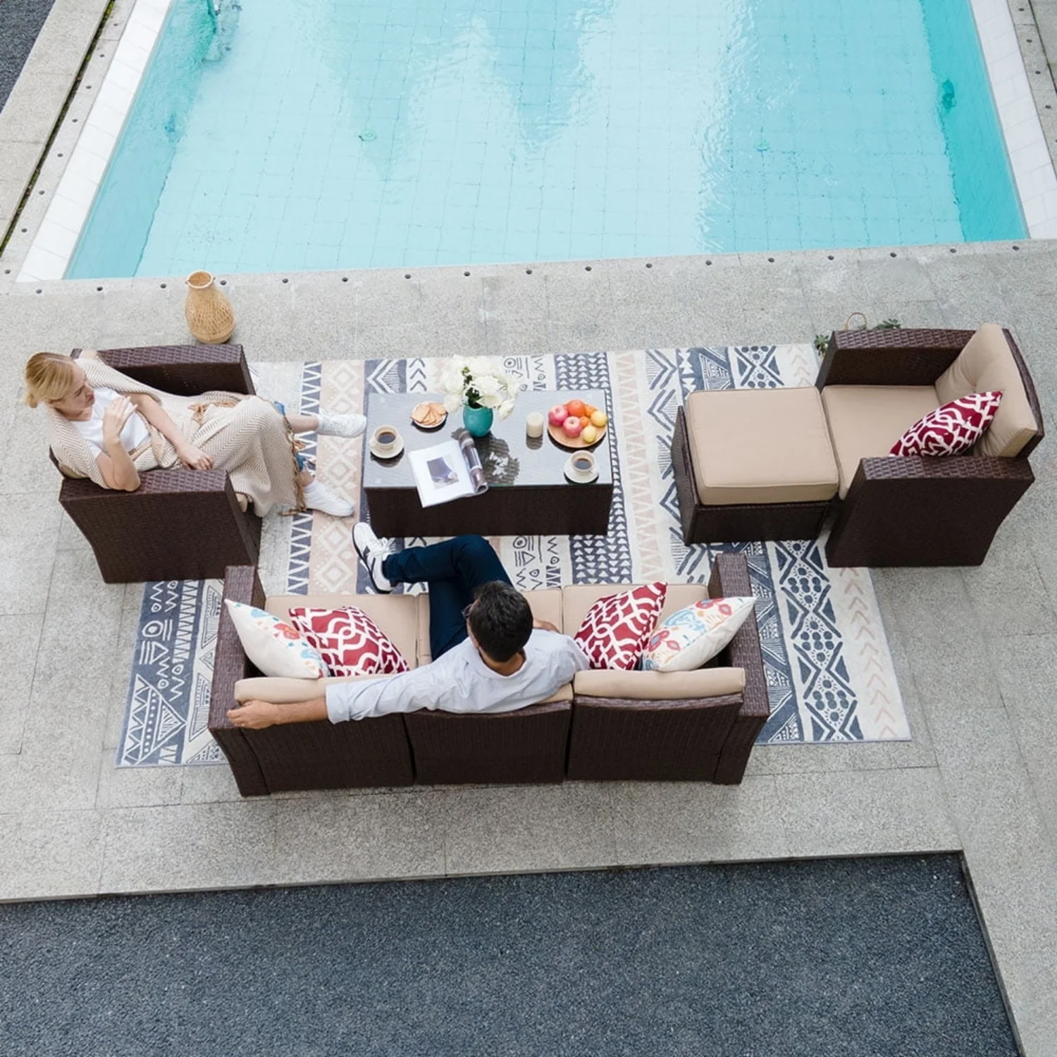 Outdoor Rattan Wicker Sectional 6-Seater Sofa Set - Image 11