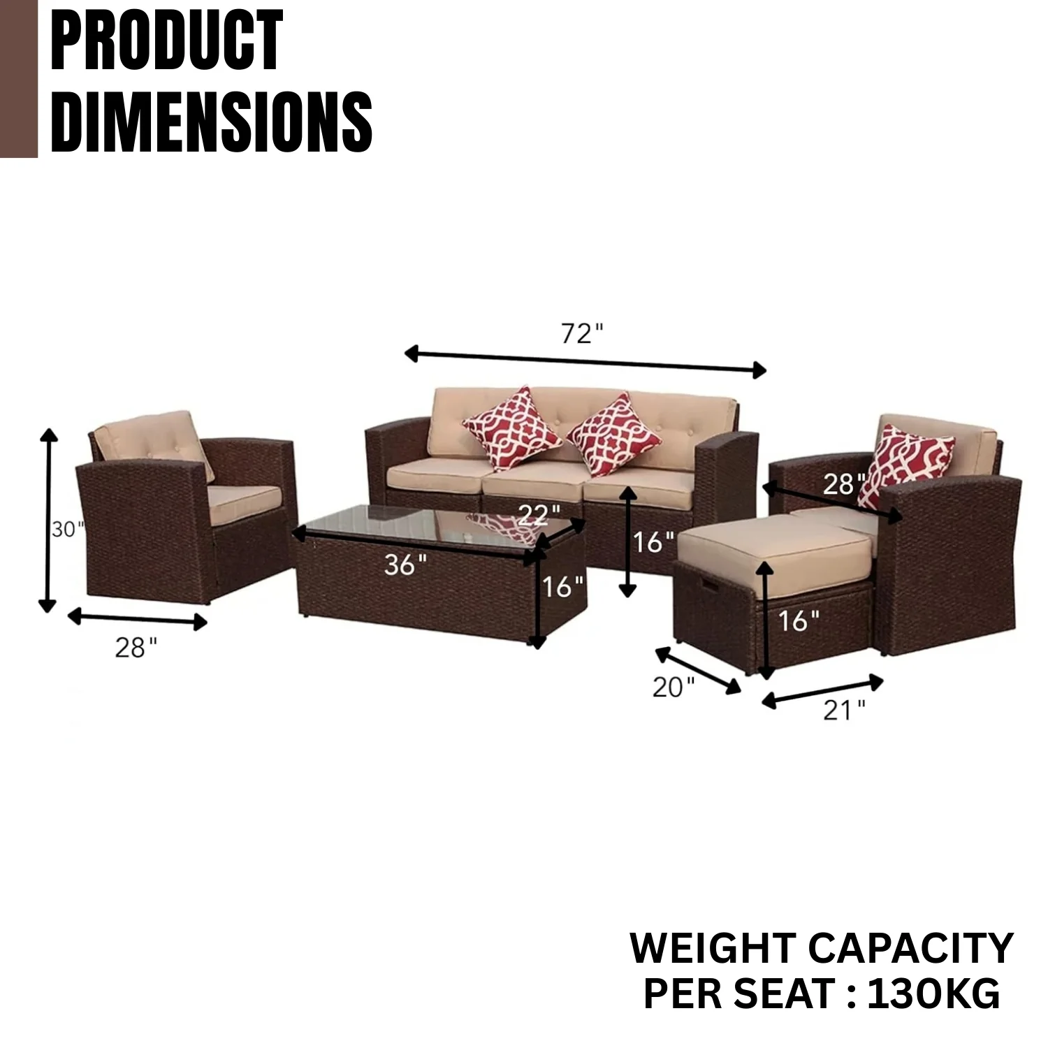 Outdoor Rattan Wicker Sectional 6-Seater Sofa Set - Image 3