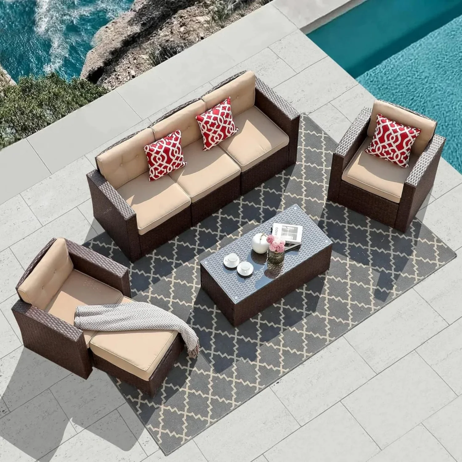 Outdoor Rattan Wicker Sectional 6-Seater Sofa Set - Image 9