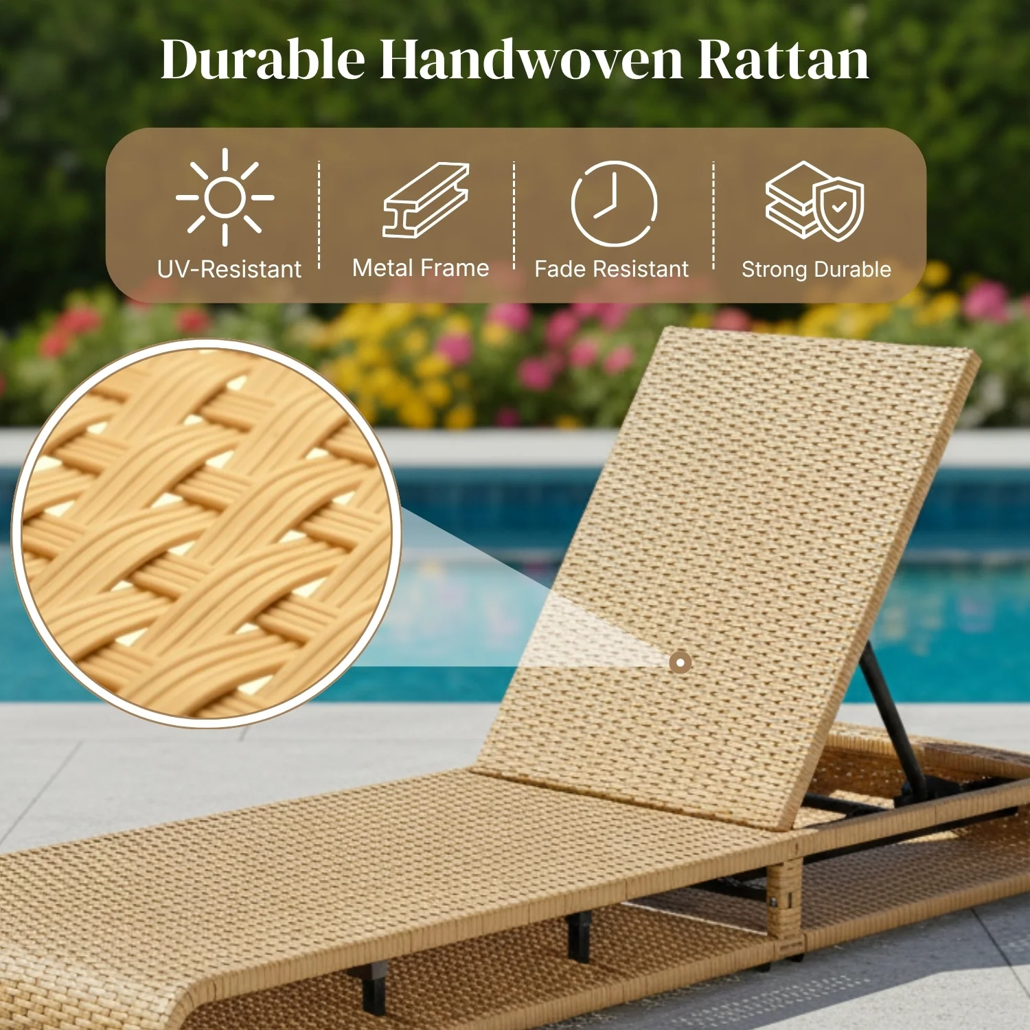 Outdoor Rattan Wicker Single Lounger Chair (Beige & Off-White) - Image 3