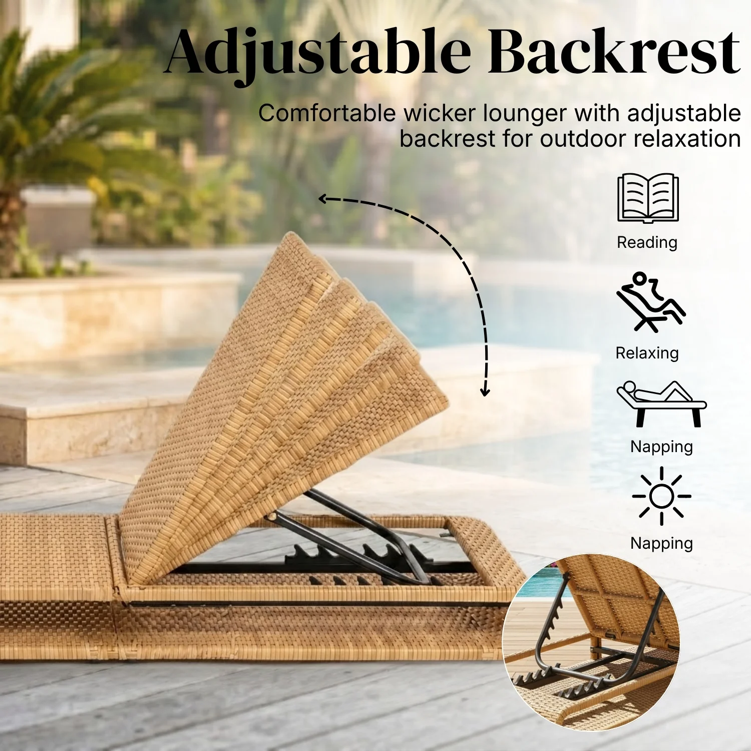 Outdoor Rattan Wicker Single Lounger Chair (Beige & Off-White) - Image 5