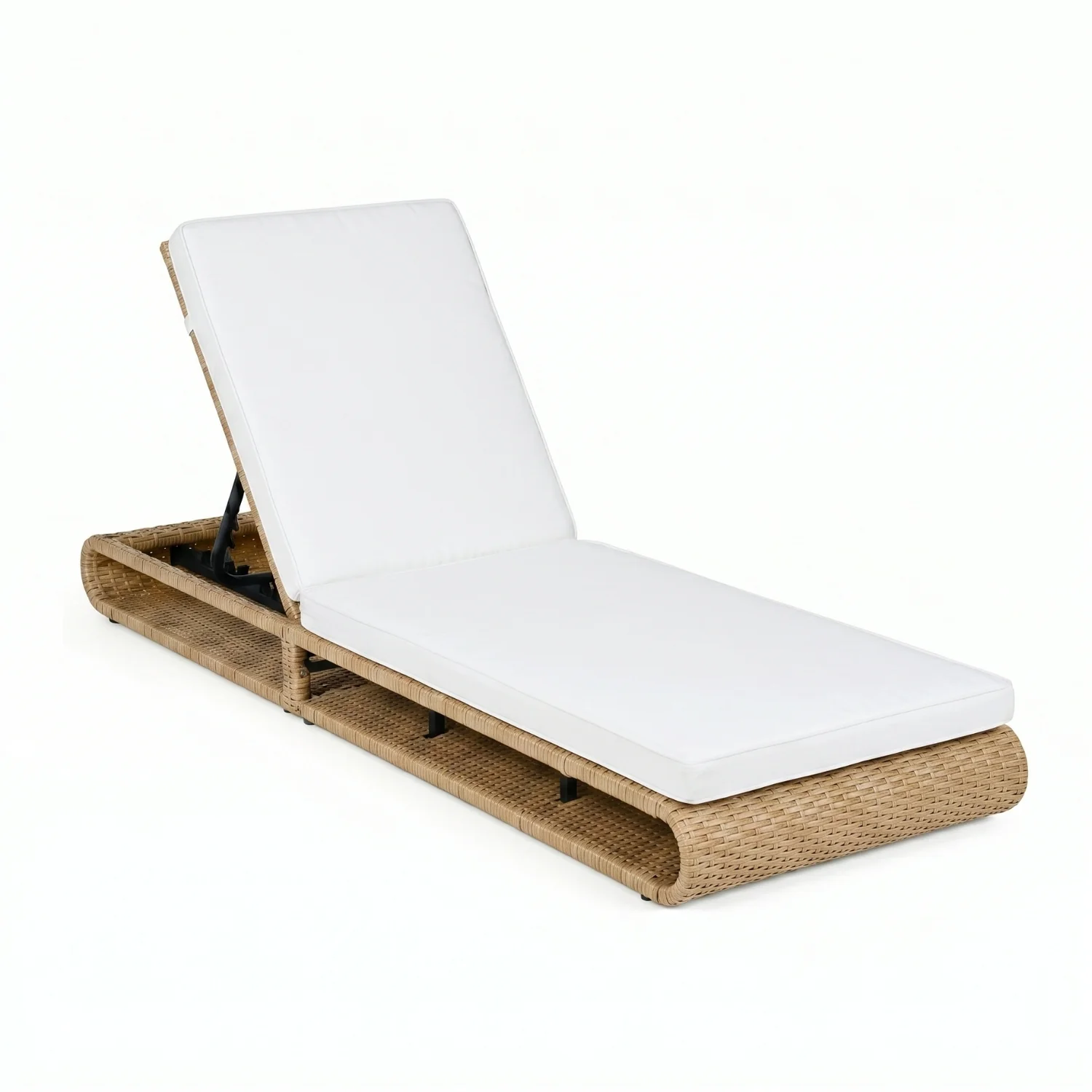 Outdoor Rattan Wicker Single Lounger Chair (Beige & Off-White) - Image 7