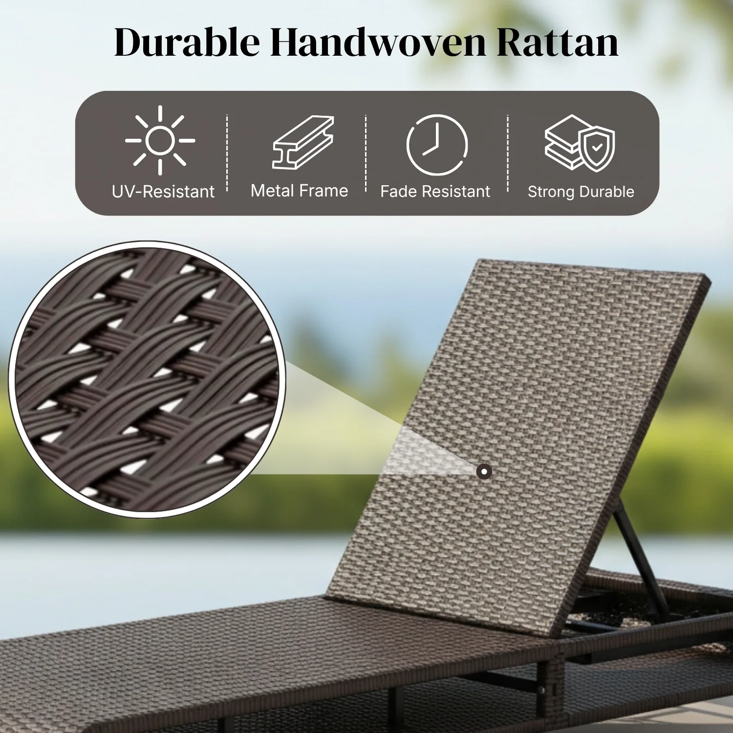 Outdoor Rattan Wicker Single Lounger Chair (Dark Brown & Cream) - Image 3
