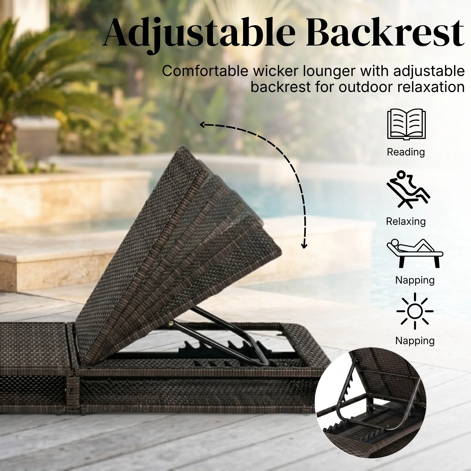 Outdoor Rattan Wicker Single Lounger Chair (Dark Brown & Cream) - Image 5
